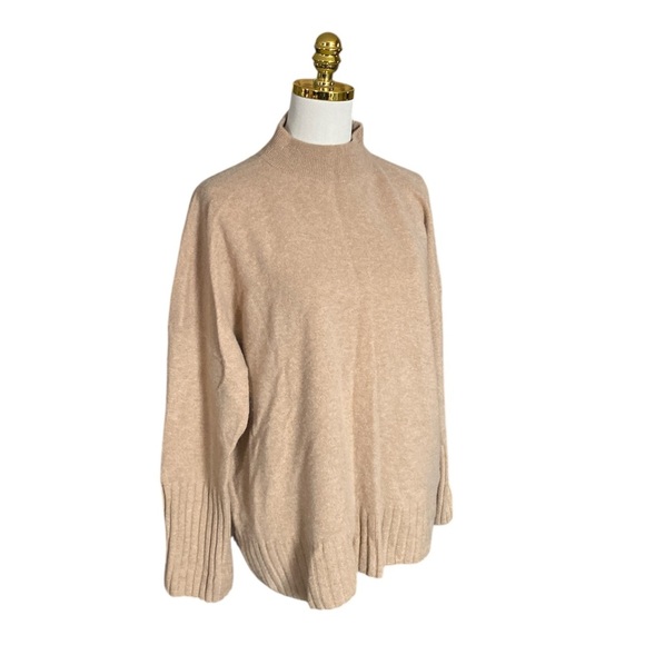 J CREW Women's 100% Cashmere Monk Neck Relaxed Tan Pullover Sweater Size XL - Picture 2 of 7
